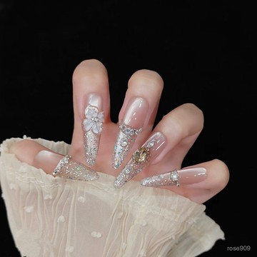 ➕最新設計款穿戴甲💅【爆閃小瓣】純手工穿戴甲貓眼長尖鋯石鑽爆閃高級顯白純手作美甲細狗長尖穿戴甲 UIGC