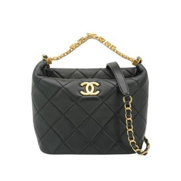 Chanel 香奈兒 Hobo 菱格羊皮字母金釦手把斜背飯盒包(AS3242-黑)
