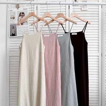 【Fee隔日到貨4色】直坑條細肩帶洋裝🔥吊帶洋裝 長洋裝 無袖洋裝 連身裙 連衣裙 長裙 韓系女裝