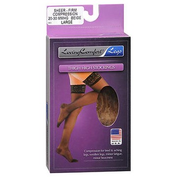 Loving Comfort Thigh High Stockings Firm Compression Beige Large 1 Each by Scott Specialties