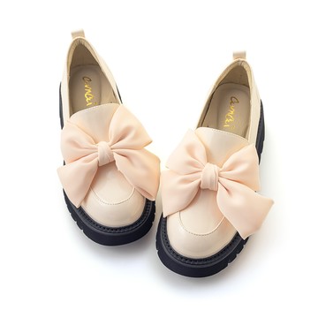 大蝴蝶結輕量厚底樂福鞋 杏 LF24-4BE