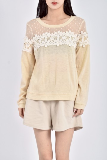 (S) ps company雕花蕾絲設計黃色長袖上衣