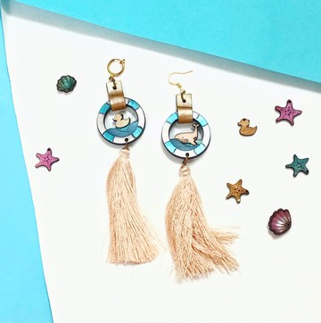 | 皮革小玩意 | 夢幻海洋系列 | 水泡 小鴨鯨魚 流蘇 耳環 耳夾 |