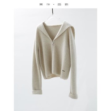 氛圍感毛衣外套女海軍領羊絨針織開衫秋冬新款拉鏈慵懶風羊毛外套