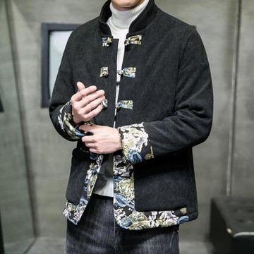 秋冬季拼色加厚中式盤扣唐裝棉衣