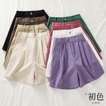 初色 純色夏日A字鬆緊腰五分短褲-共4色-67656(M-2XL可選)