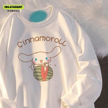 日系秋裝新款圓領衛衣小眾玉桂狗情侶裝oversize寬松百搭學生上衣