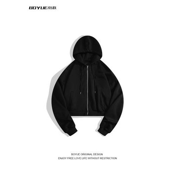 BOYUE帛躍簡約設計感基礎款墊肩連帽衛衣寬松時尚痞帥開衫外套男