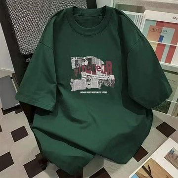 【台灣出貨】100%純棉 百搭上衣 短袖上衣 五分袖 ins風 男生 美式衣服 綠色上衣  男生T恤 短袖上衣男 簡約風