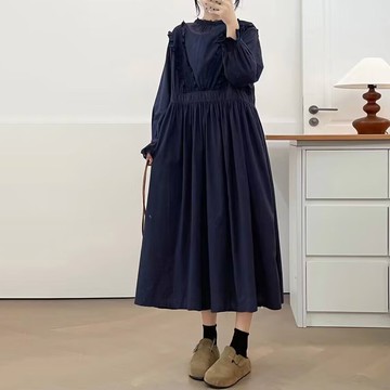 日系水溶蕾絲高腰大擺長款洋裝717643