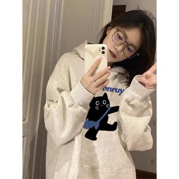 純棉美式潮牌灰色連帽衛衣女2025新款爆款春秋季高級感慵懶風外套