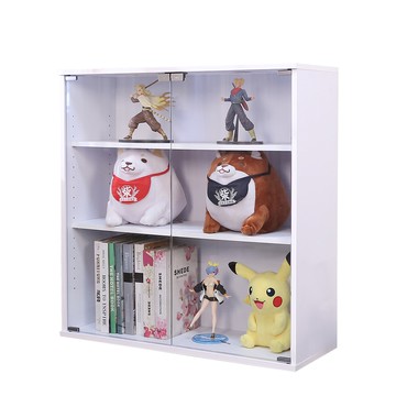 BuyJM MIT低甲醛寬80cm可堆疊耐重三層強化玻璃門展示櫃/書櫃/收納櫃集成木色