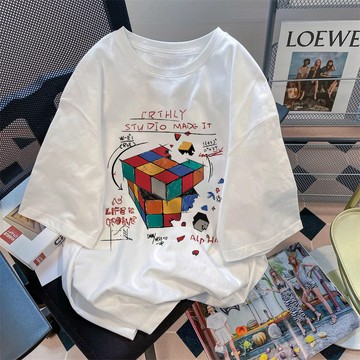 免運 夏天衣服女 夏天女裝 印花 T恤女 衣服 純棉上衣 女生t恤 女裝 寬鬆t恤女 短袖t恤女 短袖上衣 0151