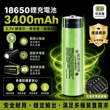 【台灣現貨】18650 電池 鋰電池松下原裝電芯 平頭 尖頭3.7V3400毫安大容量電池  頭燈 小風扇玩具國際鋰電池