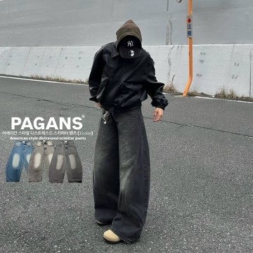 【PAGANS STORE】韓國 年度大勢 水洗 刷舊 結構美學 重磅 街頭 修飾 闊腿 牛仔褲 長褲 彎刀褲