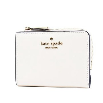 KATE SPADE 十字紋防刮釦式對開短夾-奶霜白