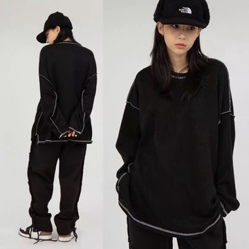 【SEMPLICITA】韓國 厚磅 雙面穿 反車 大學T 寬版 男女 大學踢 大學Tee