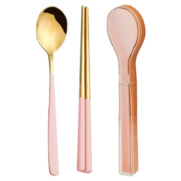 瑞典廚房 北歐風 304不鏽鋼便攜式餐具套組 創意 戶外旅行套裝  1套  公主粉  湯匙 + 筷子 + 收納盒