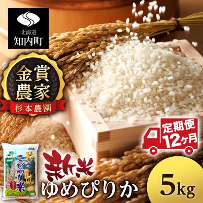 ふるさと納税 知内町 米 定期便 5kg 12ヶ月 ゆめぴりか 精米 白米 令和5年 お米 金賞農家 杉本農園