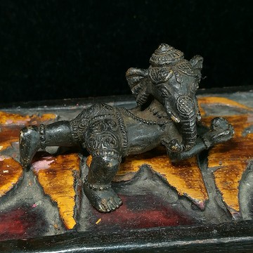 西藏收包漿純銅象鼻財神老佛像佛堂用品居家擺件飾品