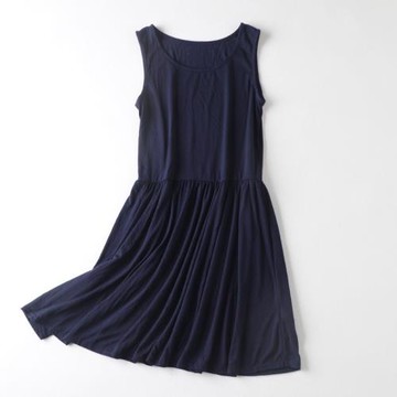 E27-1夏季新品女裝日單氣質薄背心裙顯瘦無袖打底藏青色A字連衣裙