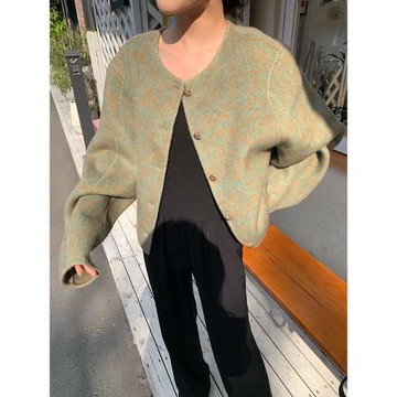 韓國東大門2025秋冬新款金屬扣小香風羊毛大衣小個子短款圓領外套