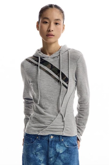 美式復古 斜槓迷彩連帽上衣