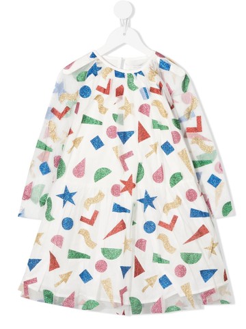 Stella McCartney Kids - glitter-shape party dress - kids - Recycled Polyester/Cotton - 4 - White