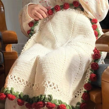 特賣🎀玫瑰花束毯子手工編織diy材料包毛綫團鈎織花朵毛毯花勾針玫瑰花 手工編織毛毯材料包 手編毯子 手工diy 毛綫毯子