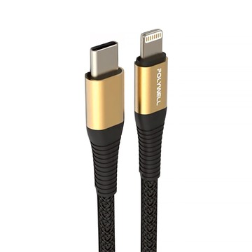 POLYWELL 寶利威爾 Type-C Lightning 蘋果PD快充編織線 iPhone PW15-W45-A303  0.5m  金色  1條