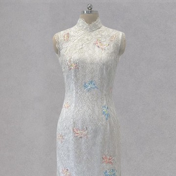 CHAELING 高級客製 蕾絲手繪油畫中式婚禮旗袍長裙