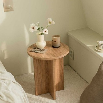 woodray-伊登圓形邊桌-m-橡木色-橡木（48*39.5*39.5cm)