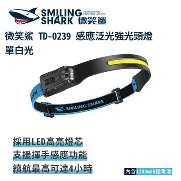 微笑鯊【TD0239 感應泛光強光頭燈 單白光】LED感應頭燈 輕量頭燈 工作頭燈 汽修燈 釣魚頭燈 夜釣燈 露營燈 夜跑燈 多功能頭燈