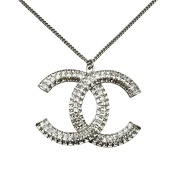 CHANEL 香奈兒 銀色鍍金 大雙C水鑽 necklace 項鍊 【二手名牌BRAND OFF】