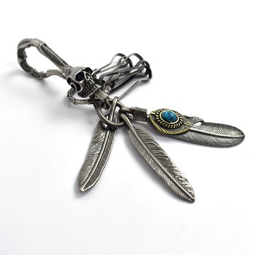 鑰匙圈 帥氣骷髏藍珠羽毛【NF117】掛於包包/腰間