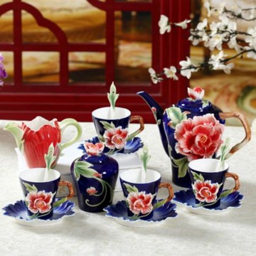 陶瓷咖啡具咖啡壺杯碟套裝 歐式創意花茶杯 琺瑯瓷高檔禮品手繪瓷