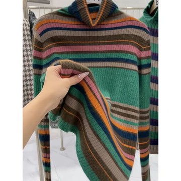 歐貨重磅秋冬季新款女裝2025高級感綠色條紋休閑針織衫穿搭上衣潮