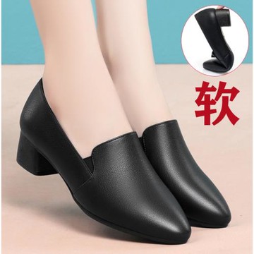 秋冬季工作鞋久站不累腳單鞋空姐面試深口鞋舒適軟底職業黑色皮鞋