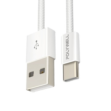 POLYWELL USB To Type C PD 編織充電線 18W PW15-W45-M942  50cm  灰白色  1條