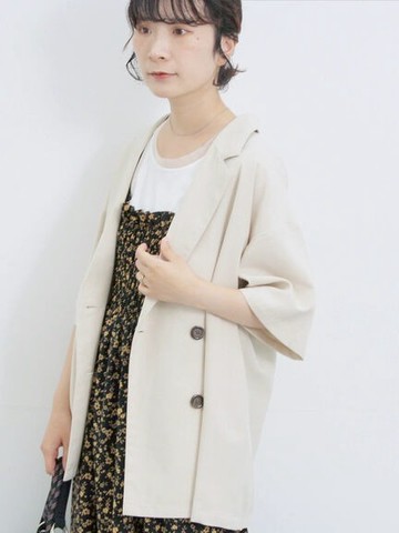 微正式短袖雙排釦翻領西裝外套(0F001067210) - Samansa Mos2 blue