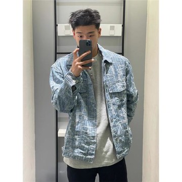 (免運)破壞線條春秋牛仔外套男水洗潮牌工裝夾克美式高街痞帥牛仔褂子