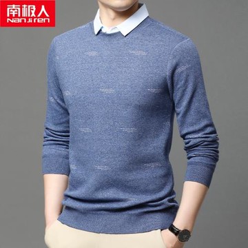 南極人襯衫領休閑時尚男士毛衣