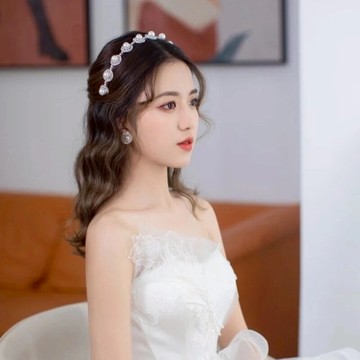 新娘結婚頭飾新款超仙簡約珍珠發箍手工結婚紗發飾品耳環套裝