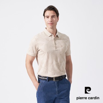 pierre cardin 皮爾卡登 男款 網眼葉片印花短袖POLO衫-卡其色(5247251-84)