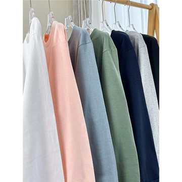 2件裝 螺紋袖口長袖T恤衫純棉寬松打底衫重磅純色厚實長袖T恤男女