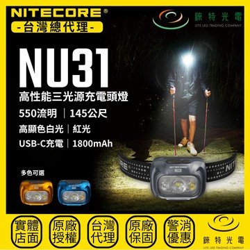 【錸特光電】NITECORE NU31 高性能三光源充電頭燈
