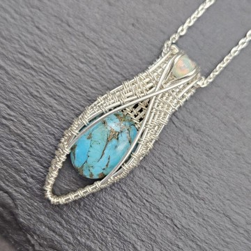 綠松石 銀線吊墜 金屬繞線