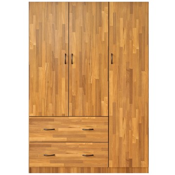 《HOPMA》美背大容量三門二抽衣櫃 台灣製造 衣櫥 抽屜櫃 衣物收納櫃-拼版柚木