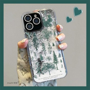 簡約ins風秋冬氛圍雪花流沙松林適用17蘋果15promax手機殼iPhone13新款16promax高級感小眾14透明12男女11pro