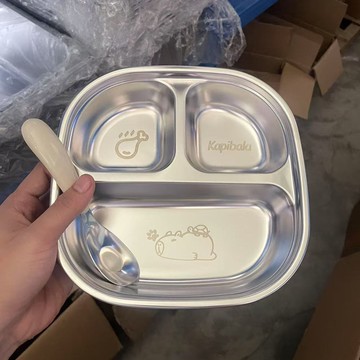 ✨全網最低價☜桃園出貨✨【清倉中】不銹鋼兒童餐盤寶寶吃飯卡通盤家用學生便攜分格便當盒